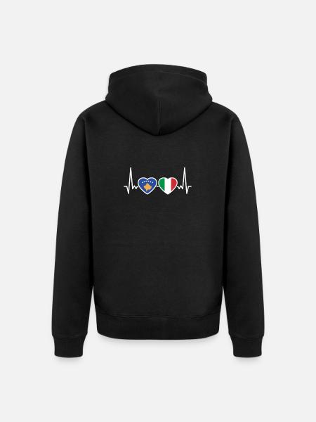 Kosovo Italy Heartbeat Flag Kosovars - Unisex Premium Organic Zip Hoodie - black