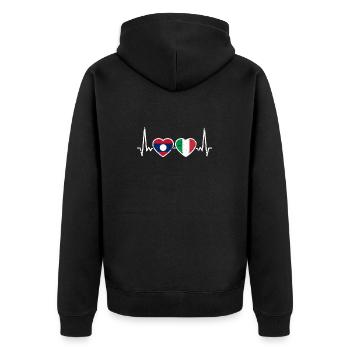 Laos Italy Vintage Heartbeat Flag Laotian - Unisex Premium Organic Zip Hoodie - black - Back - Nico (187cm)