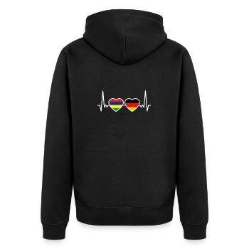 Mauritius Germany Heartbeat Flag Mauritian - Unisex Premium Organic Zip Hoodie - black - Back - Nico (187cm)