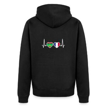 Mauritania France Heartbeat Flag - Unisex Premium Organic Zip Hoodie - black - Back - Nico (187cm)