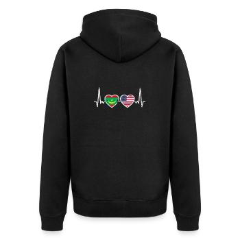 Mauritania USA Vintage Heartbeat Flag - Unisex Premium Organic Zip Hoodie - black - Back - Nico (187cm)