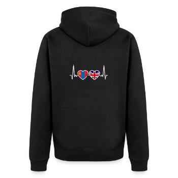 Mongolia UK Vintage Heartbeat Flag Mongolian - Unisex Premium Organic Zip Hoodie - black - Back - Nico (187cm)