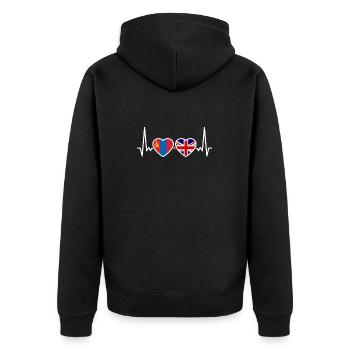 Mongolia UK heartbeat flag British Mongolian - Unisex Premium Organic Zip Hoodie - black - Back - Nico (187cm)