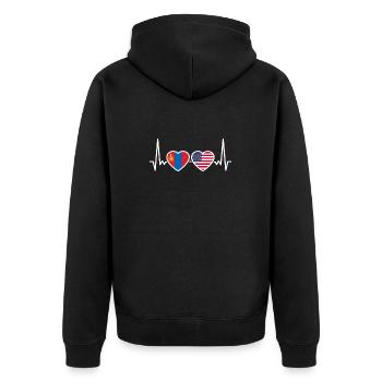 Mongolia USA Heartbeat Flag Mongolian - Unisex Premium Organic Zip Hoodie - black - Back - Nico (187cm)