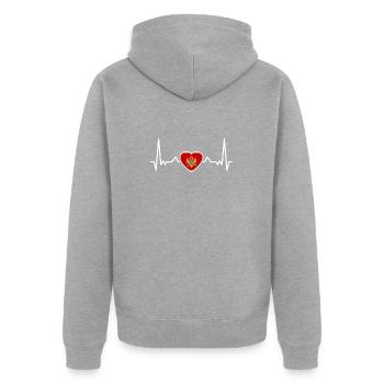 Montenegro Herzschlag Flagge Montenegriner - Unisex Premium Bio Zip Hoodie - Grau meliert - Hinten - Nico (187cm)