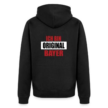 Ich bin original Bayer bayrisch Bayern Geschenk - Unisex Premium Bio Zip Hoodie - Schwarz - Hinten - Nico (187cm)