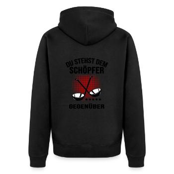 Koch Hobbykoch Chefkoch Suppenkelle "Schöpfer" - Unisex Premium Bio Zip Hoodie - Schwarz - Hinten - Nico (187cm)