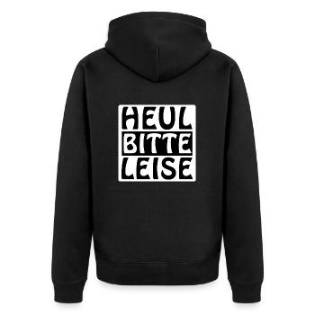 Heul leise, Geschenk, Geschenkidee, Spruch - Unisex Premium Bio Zip Hoodie - Schwarz - Hinten - Nico (187cm)