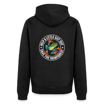 Retet den Regenwald Frosch - Unisex Premium Bio Zip Hoodie - Schwarz - Hinten - Nico (187cm)