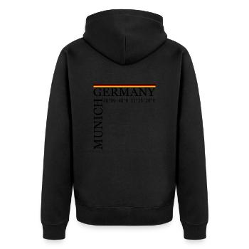 Munich Germany Koordinaten schwarz - Unisex Premium Bio Zip Hoodie - Schwarz - Hinten - Nico (187cm)