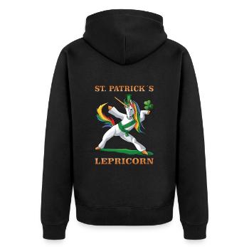 St Patrick´s Day Unicorn Leprechaun Lepricorn - Unisex Premium Bio Zip Hoodie - Schwarz - Hinten - Nico (187cm)