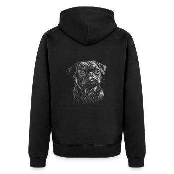 Mops Portrait Hunde Hund - Unisex Premium Bio Zip Hoodie - Schwarz - Hinten - Nico (187cm)