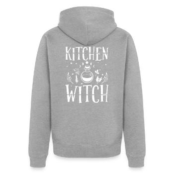 Hexen - Unisex Premium Bio Zip Hoodie - Grau meliert - Hinten - Nico (187cm)