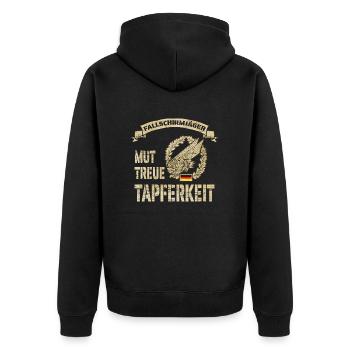 Mut Treue Tapferkeit - Fallschirmjäger Geschenk - Unisex Premium Bio Zip Hoodie - Schwarz - Hinten - Nico (187cm)
