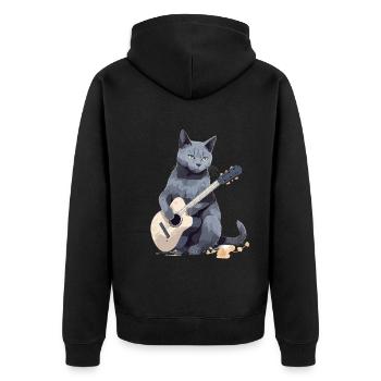 Musiker Russisch Blau Katze Gitarrist Katzen - Unisex Premium Bio Zip Hoodie - Schwarz - Hinten - Nico (187cm)