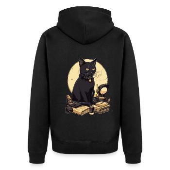 Schwarze Katze mit Bücher Bombay Cat Buch Katzen - Unisex Premium Bio Zip Hoodie - Schwarz - Hinten - Nico (187cm)