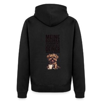 Meine Bolonka schnarcht lauter - Bolonka Zwetna - Unisex Premium Bio Zip Hoodie - Schwarz - Hinten - Nico (187cm)