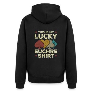 Das ist meine Lucky Euchre Vintage Funny Euchre Karte - Unisex Premium Bio Zip Hoodie - Schwarz - Hinten - Nico (187cm)