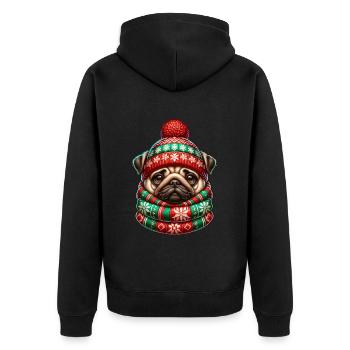 Mops Xmas Mütze Weihnachten Geschenkidee - Unisex Premium Bio Zip Hoodie - Schwarz - Hinten - Nico (187cm)