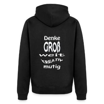 Denke groß, weit, kreativ, mutig - Unisex Premium Bio Zip Hoodie - Schwarz - Hinten - Nico (187cm)