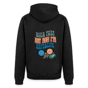 Born Free But Now I'm Expensive - Unisex Premium Bio Zip Hoodie - Schwarz - Hinten - Nico (187cm)