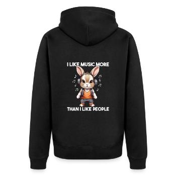 I Like Music More Than I Like People - Unisex Premium Bio Zip Hoodie - Schwarz - Hinten - Nico (187cm)