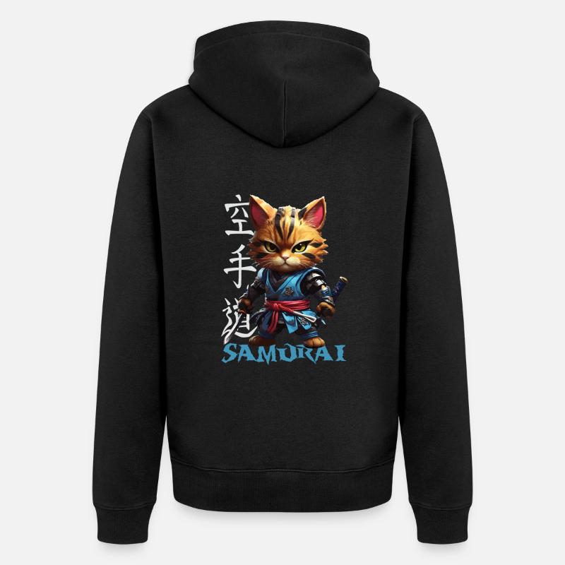 Chat samouraï - Veste à capuche bio Premium Unisexe - noir