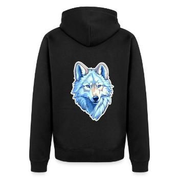 Wolf Kostüm blauer Wolfskopf Werwolf und - Unisex Premium Bio Zip Hoodie - Schwarz - Hinten - Nico (187cm)