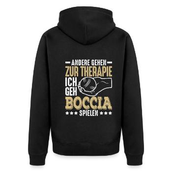 Andere gehen zur Therapie ich geh Boccia Petanque - Unisex Premium Bio Zip Hoodie - Schwarz - Hinten - Nico (187cm)