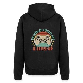 Un Geek Ne Vieillit Pas Il Level UP - Veste à capuche bio Premium Unisexe - noir - Dos - Nico (187cm)