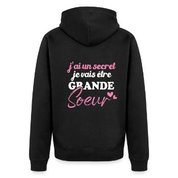J'ai un secret je vais être grande sœur - Veste à capuche bio Premium Unisexe - noir - Dos - Nico (187cm)