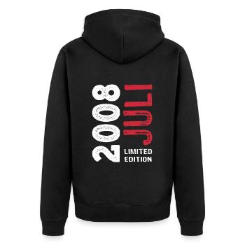 Limited Edition Juli 2008 - Geburtstag - Geschenk - Unisex Premium Bio Zip Hoodie - Schwarz - Hinten - Nico (187cm)
