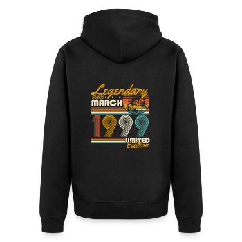 Légendaire depuis mars 1999 Vintage Birthday - Veste à capuche bio Premium Unisexe - noir - Dos - Nico (187cm)