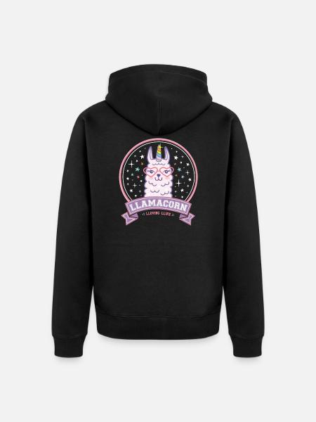 Llamacorn Lama Unicorn Alpaca pink - Unisex Premium Organic Zip Hoodie - black
