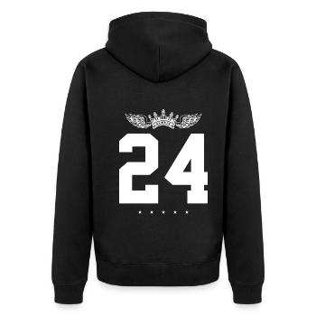 24 Zahl Krone - Unisex Premium Bio Zip Hoodie - Schwarz - Hinten - Nico (187cm)