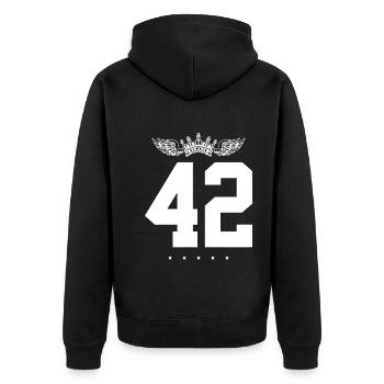 42 Number crown - Unisex Premium Organic Zip Hoodie - black - Back - Nico (187cm)