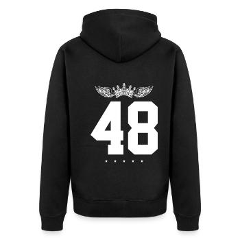 48 Zahl Krone - Unisex Premium Bio Zip Hoodie - Schwarz - Hinten - Nico (187cm)