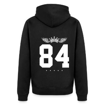 84 Zahl Krone - Unisex Premium Bio Zip Hoodie - Schwarz - Hinten - Nico (187cm)