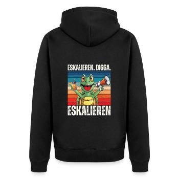 Cocktail Party Schildkröte Eskalieren Digga Motiv - Unisex Premium Bio Zip Hoodie - Schwarz - Hinten - Nico (187cm)