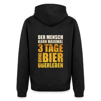 BIER SAUFEN MALLORCA IBIZA BIERGARTEN BIERSHIRT - Unisex Premium Bio Zip Hoodie - Schwarz - Hinten - Nico (187cm)