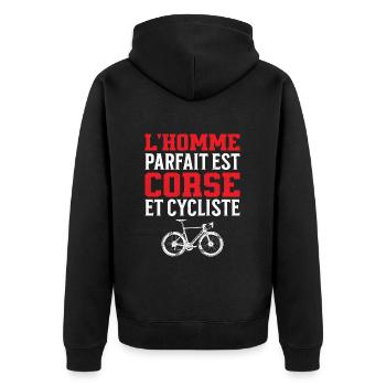 L'Homme Parfait Est Corse Cycliste - Veste à capuche bio Premium Unisexe - noir - Dos - Nico (187cm)