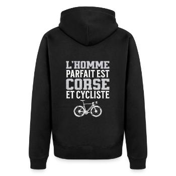 L'Homme Parfait Est Corse Cycliste - Veste à capuche bio Premium Unisexe - noir - Dos - Nico (187cm)
