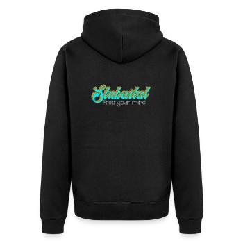 Stubaital - free your mind - Unisex Premium Bio Zip Hoodie - Schwarz - Hinten - Nico (187cm)