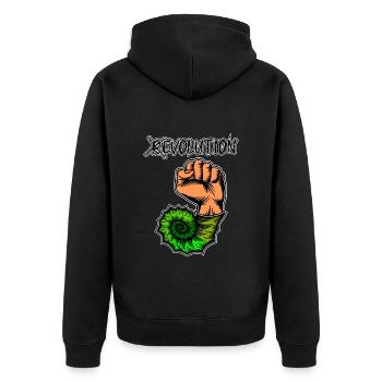 Viva la Evolution! Revolution Prähistorisch Fossil - Unisex Premium Bio Zip Hoodie - Schwarz - Hinten - Nico (187cm)