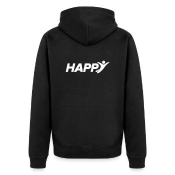 Happy - Unisex Premium Bio Zip Hoodie - Schwarz - Hinten - Nico (187cm)