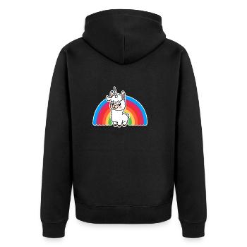 Regenbogen Einhorn Lama - soo ein niedliches Tier! - Unisex Premium Bio Zip Hoodie - Schwarz - Hinten - Nico (187cm)