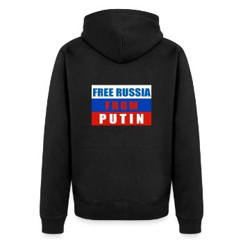 Free Russia From Putin - Unisex Premium Bio Zip Hoodie - Schwarz - Hinten - Nico (187cm)