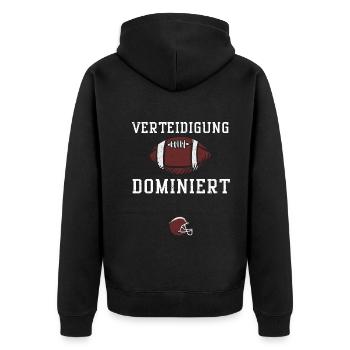 Verteidigung dominiert - Football - Unisex Premium Bio Zip Hoodie - Schwarz - Hinten - Nico (187cm)