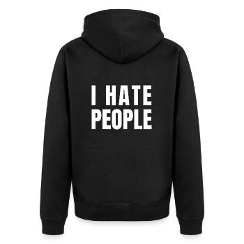 Ich hasse Menschen - Unisex Premium Bio Zip Hoodie - Schwarz - Hinten - Nico (187cm)