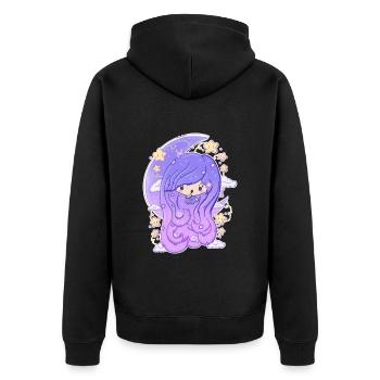 Moon and stars bubble head girl - Unisex Premium Organic Zip Hoodie - black - Back - Nico (187cm)